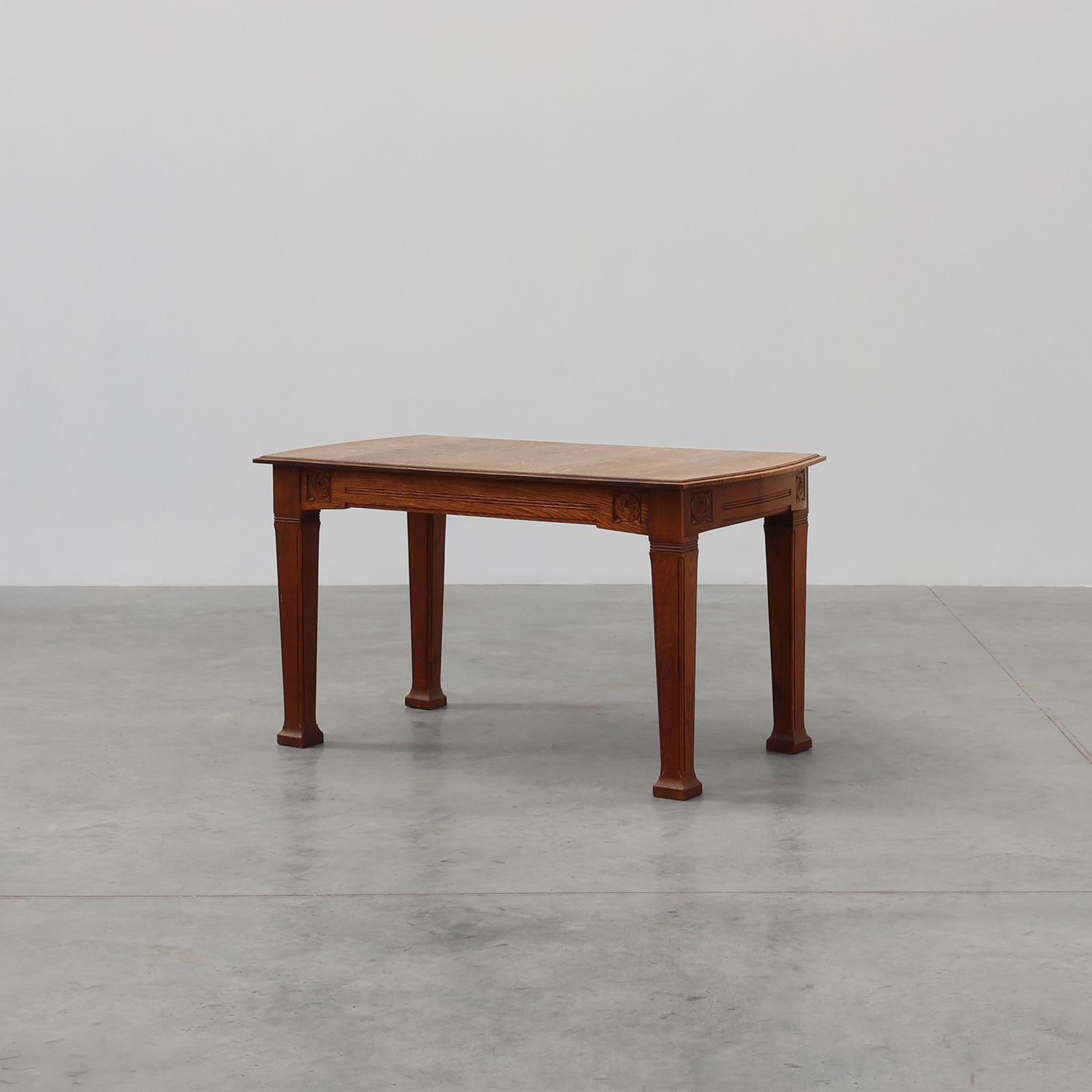 Oak Art Deco dining table with carved frieze, France 1920s-img